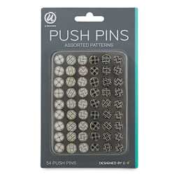 U Brands Push Pins - Black & White Patterns, Pkg of 54 front of packaging