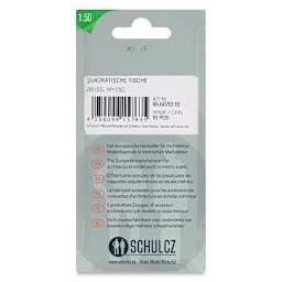 Schulcz Scale Model Furniture - Square Tables, Pkg of 10, 1:50, 1/4" (back of package)