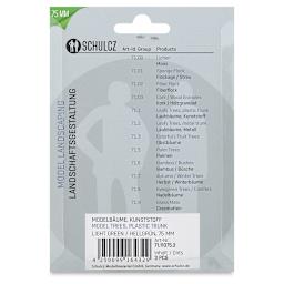 Schulcz Scale Model Trees - Leafy Tree, Plastic Trunk, 75 mm, Pkg of 3 (back of package)