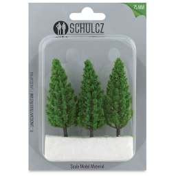 Schulcz Scale Model Trees - Leafy Tree, Light Green, Plastic Trunk, 75 mm, Pkg of 3 (in package)