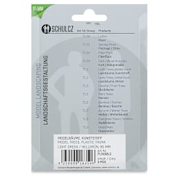 Schulcz Scale Model Trees - Leafy Tree, Plastic Trunk, 95 mm, Pkg of 3 (back of package)