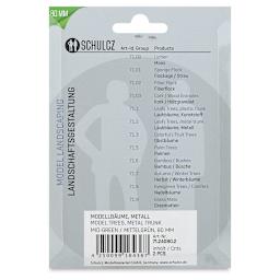 Schulcz Scale Model Trees - Leafy Tree, Metal Trunk, 80 mm, Pkg of 2 (back of package)