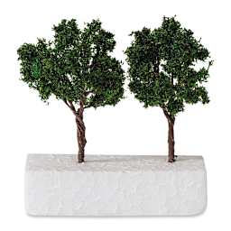 Schulcz Scale Model Trees - Leafy Tree, Dark Green, Metal Trunk, 70 mm, Pkg of 2
