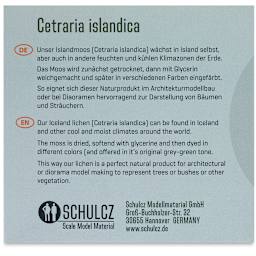 Schulcz Scale Model Foliage - Icelandic Lichen Moss, Olive Green, 50 g (back of package)