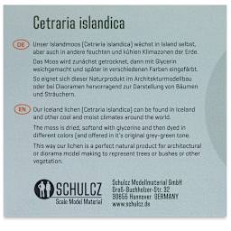 Schulcz Scale Model Foliage - Icelandic Lichen Moss, Green, 50 g (back of box)