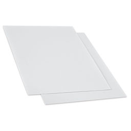 Schulcz Thermoplastic Sheet - Polystyrene, White, Pkg of 2, 0.5 mm, 11-3/4" x 15-3/4" (side view to show thickness)