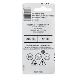 Excel Blades #18 Large Chisel Blade - Pkg of 5, back of the packaging