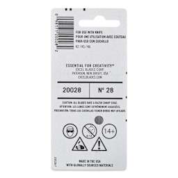 Excel Blades #28 Concave Carving Blade - Pkg of 5, back of the packaging