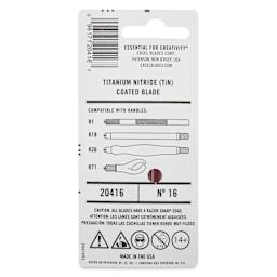 Excel Blades #16 Titanium Nitride Coated Stencil Edge Blades - Pkg of 5, back of packaging
