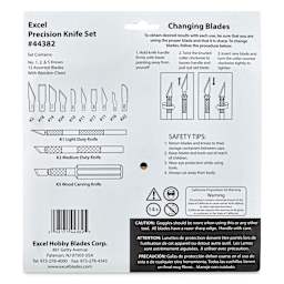 Excel Blades Hobby Knife Set, back of the packaging