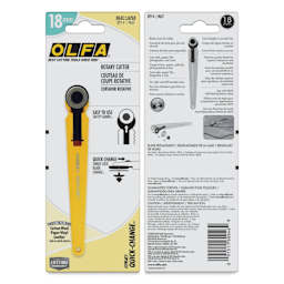 Olfa Quick-Change Rotary Cutter - 18 mm, front and back of the packaging