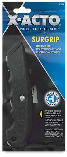 X-Acto Surgrip Retractable Utility Knife - Front of blister package showing knife