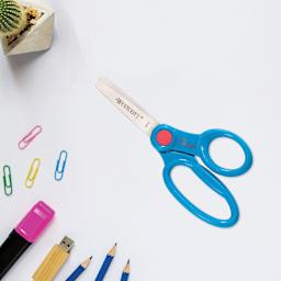 Westcott Anti-Microbial Kids Scissors - 5", Blunt (Blue scissors on paper)
