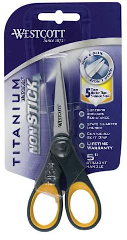 Non-Stick Titanium Bonded Scissors - Front of blister package of 5" Gray scissors