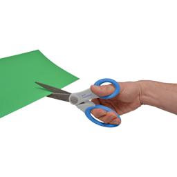 Westcott Anti-Microbial Soft Handle Scissors - Hand using scissors to cut paper