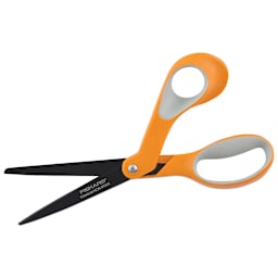 Fiskars Premier SoftGrip Non-Stick Titanium Scissors - Shown horizontally with blades open