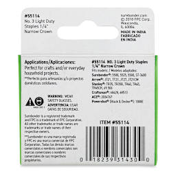 Surebonder Light Duty Staples - 1/4'', Box of 1000, Back Of Package
