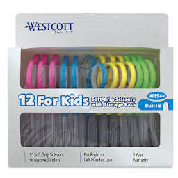 Westcott Soft Handle Scissors Teacher Pack - Front of 12 Pk package with Blunt Tips