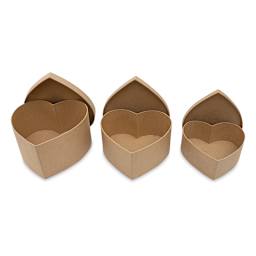 Paper Mache Box Set - Heart, Set of 3 - with lids off