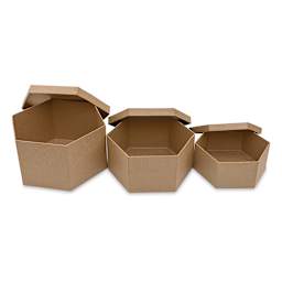Paper Mache Box Set - Hexagon, Set of 3 - with lids removed