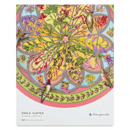 Pomegranate Erin E. Hunter Floral Compass 500-Piece Circular Jigsaw Puzzle, front of packaging