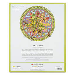 Pomegranate Erin E. Hunter Floral Compass 500-Piece Circular Jigsaw Puzzle, back of packaging