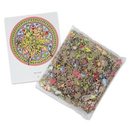 Pomegranate Erin E. Hunter Floral Compass 500-Piece Circular Jigsaw Puzzle, open packaging