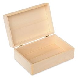 Walnut Hollow Wooden Boxes - Left angled view of open Roomy box