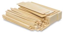 Midwest Products Economy Wood Project Bags - Angled view of various Basswood Pieces