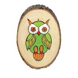 Walnut Hollow Basswood Shapes - Oval slice of Basswood with decorative Green Cartoon Owl painted