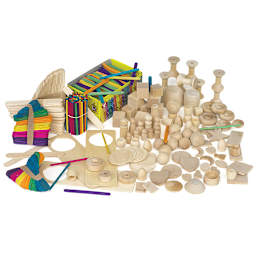 Hygloss Wood Treasure Box - Hundreds of wooden shapes and sticks from Box shown loosely
