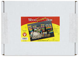 Hygloss Wood Treasure Box - Top view of package with label
