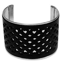 Leather Bracelet Blanks - Pierced Black leather Bracelet on metal cuff