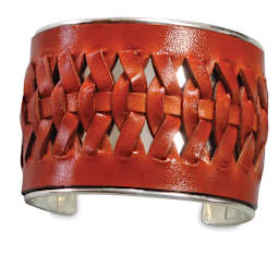 Leather Bracelet Blanks - Braided and Dyed Leather Bracelet on metal cuff
