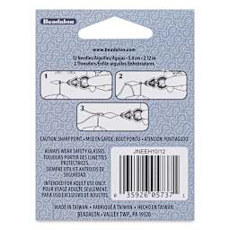 Beadalon Hard Beading Needles - Size 10, Pkg of 12 back of packaging