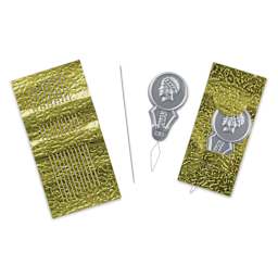 Beadalon Hard Beading Needles - Size 10, Pkg of 12 out of packaging with one needle and threader