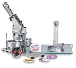 Neil Metal Button Machine - Components of set shown with finished buttons