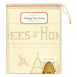Cavallini Bees & Honey Tea Towel (Front of packaging)