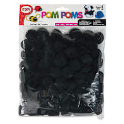Pepperell Craft Pom Poms - Pkg of 100, 1", Black front of packaging