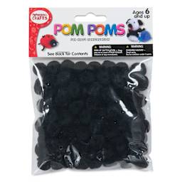 Pepperell Craft Pom Poms - Pkg of 100, 1/2", Black front of packaging