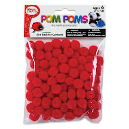 Pepperell Craft Pom Poms - Pkg of 100, 1/2", Red front of packaging