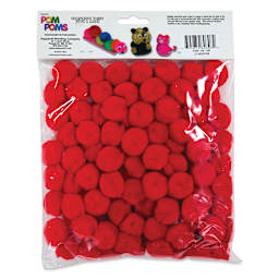 Pepperell Craft Pom Poms - Pkg of 100, 1", Red back of packaging