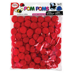 Pepperell Craft Pom Poms - Pkg of 100, 1", Red front of packaging