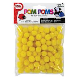 Pepperell Craft Pom Poms - Pkg of 100, 1/2", Yellow front of packaging
