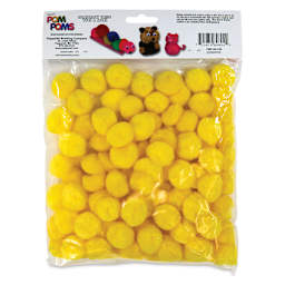 Pepperell Craft Pom Poms - Pkg of 100, 1", Yellow back of packaging