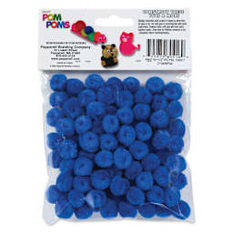 Pepperell Craft Pom Poms - Pkg of 100, 1/2", Royal Blue back of packaging