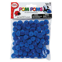 Pepperell Craft Pom Poms - Pkg of 100, 1/2", Royal Blue front of packaging