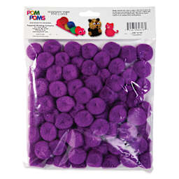 Pepperell Craft Pom Poms - Pkg of 100, 1", Purple back of packaging