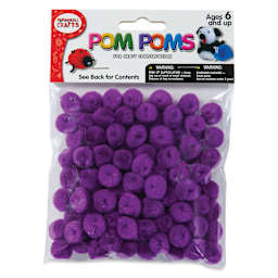 Pepperell Craft Pom Poms - Pkg of 100, 1/2", Purple front of packaging