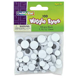 Creativity Street Colored Wiggle Eyes - Black, Assorted Sizes, Round, Pkg of 100